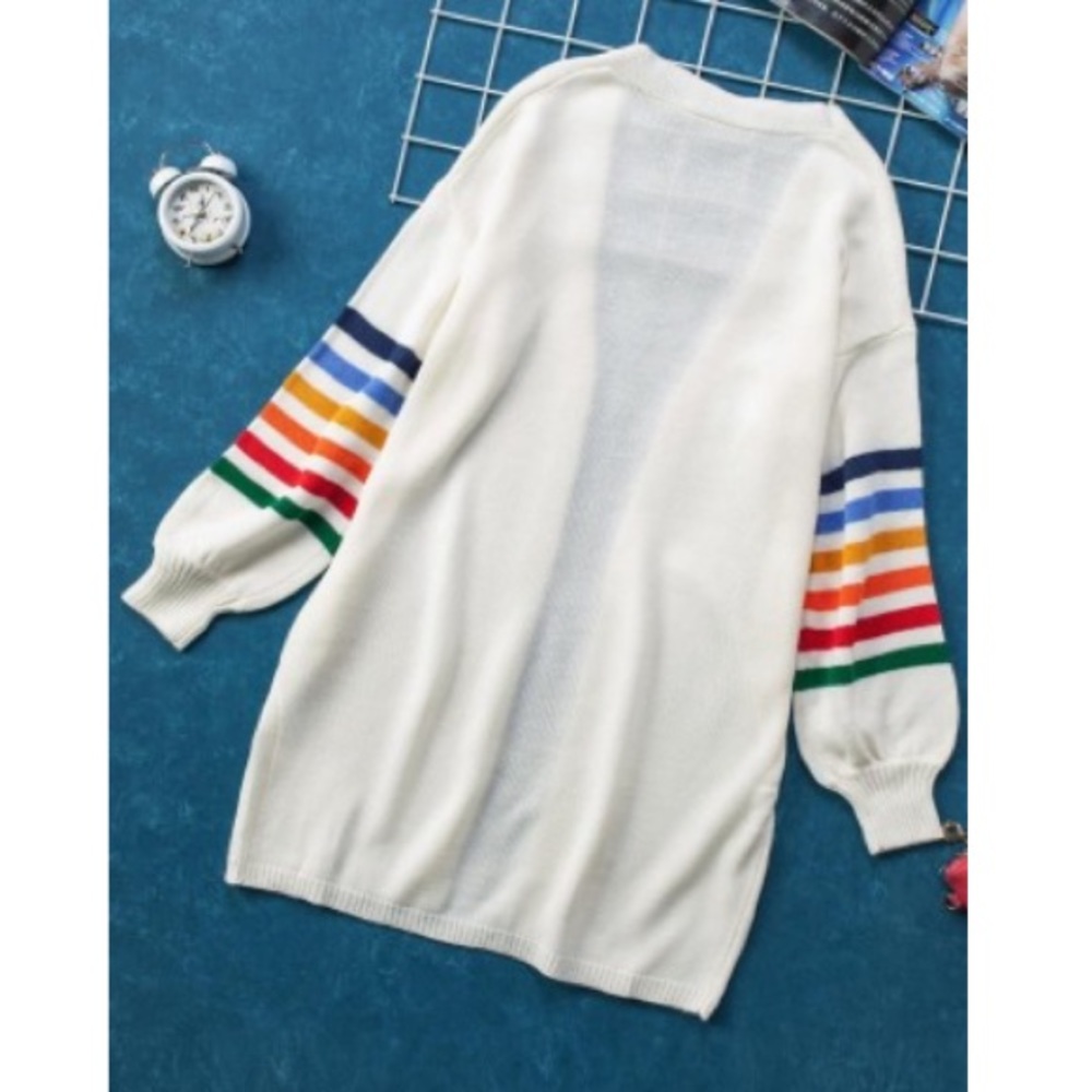 Last Long Striped Balloon Sleeved Cardigan - Picture 5 of 5